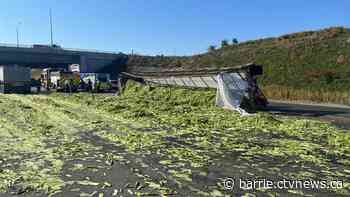 Highway 400 closed for celery cleanup after truck rollover