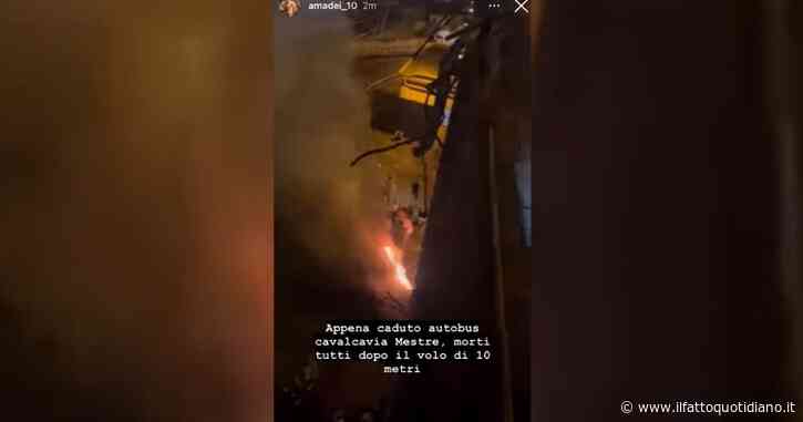 Pullman precipita da un cavalcavia a Mestre, vigili del fuoco e ambulanze: le immagini dei soccorsi e del mezzo ribaltato