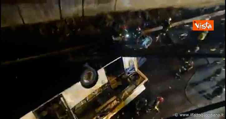 Pullman precipita da un cavalcavia a Mestre: le immagini dalla sopraelevata a rilievi ancora in corso – Video