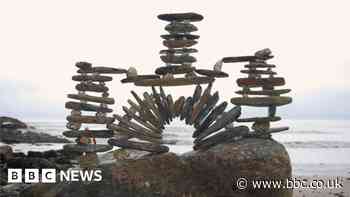 Man creates rock sculpture in Cornwall while wife shops