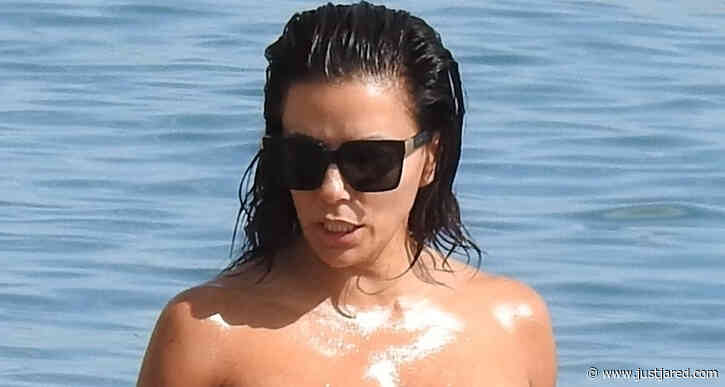 Eva Longoria Rocks Pink Strapless Bikini for Beach Outing in Spain