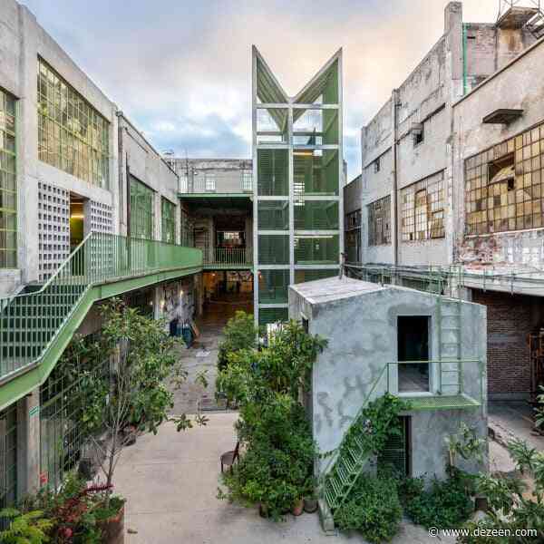 Productora converts Mexico City textile factory into green-trimmed artist studios