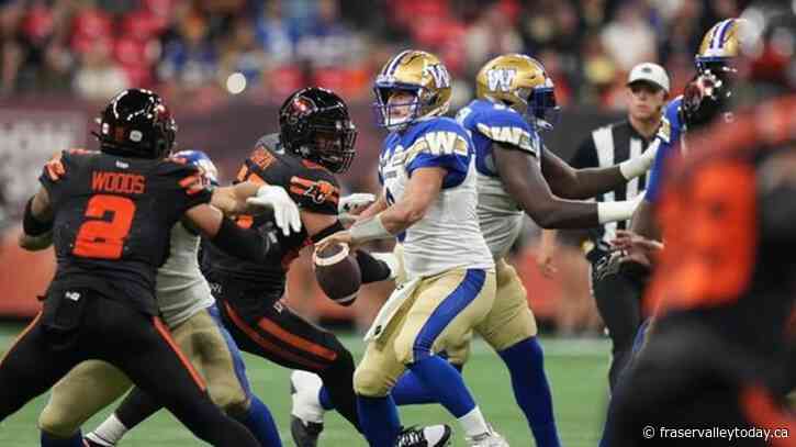 Bombers stage late comeback to beat B.C. 34-26 in OT to tighten hold on West top spot