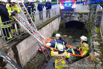 Szenario: Feuerwehr rettet in Höxter verletzte Person aus Bachlauf