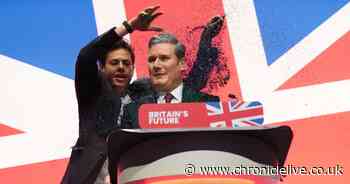 Sir Keir Starmer showered with glitter by protester during Labour conference speech