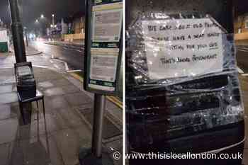 Golders Green Italian restaurant That's Amore's bus stop seat