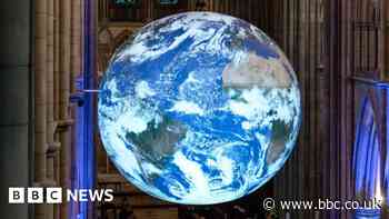 Giant globe on display at Truro Cathedral