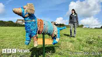 Cornwall anti dog-mess sculptures crafted from rubbish