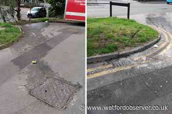 Sewage water runs down The Steeplands, Bushey amid confusion