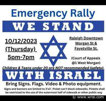 NC Coalition for Israel to hold emergency rally Thursday in downtown Raleigh