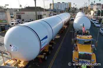 Rocket booster parts arrive in LA to stand up space shuttle Endeavour exhibit
