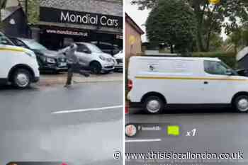 Video shows ULEZ mobile camera van 'egged' in protest