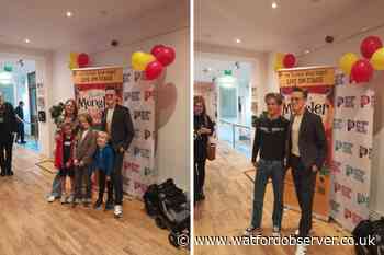 Tom and Giovanna Fletcher and Dougie Poynter in Watford