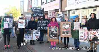 A dozen animal rights activists protest outside Hessle Road clothes shop