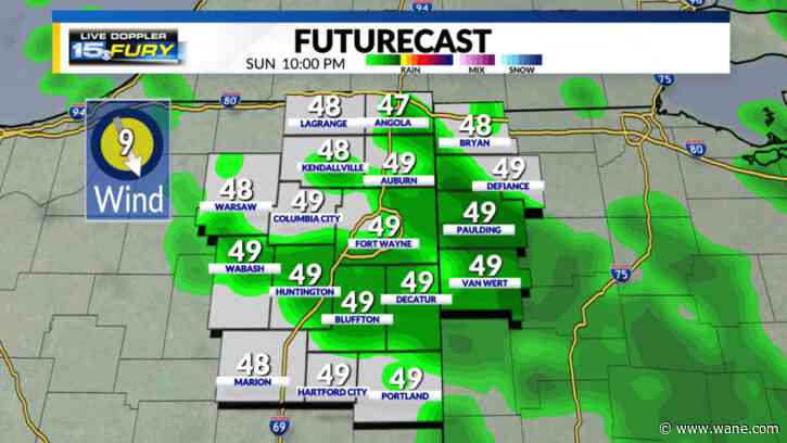 Showers end ahead of a cloudy and cool Monday