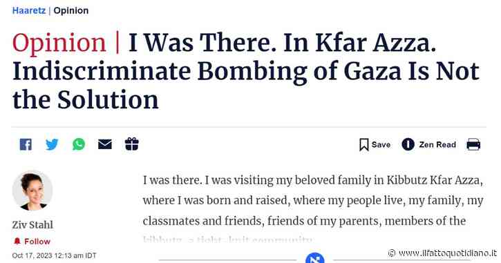 “Bombardare Gaza non è la soluzione”. L’editoriale su Haaretz della giornalista superstite del massacro al kibbutz di Kfar Aza