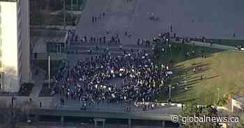Emergency protest and sit-in at Alberta legislature over explosions in Gaza