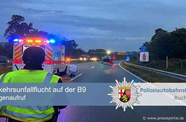 POL-PDNW: Polizeiautobahnstation Ruchheim - Zeugenaufruf nach Verkehrsunfallflucht auf der B9 - Motorradfahrer schwerverletzt