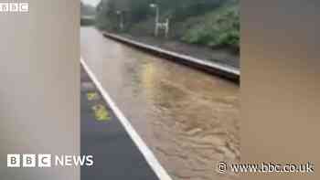 Flooded rail lines in Warwickshire turned into river