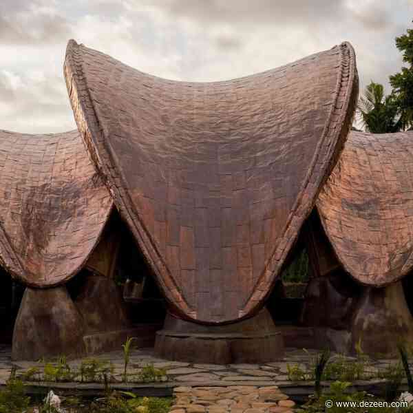 Copper-clad bamboo "petals" envelop meditation space in Bali by Ibuku