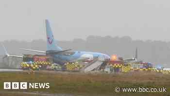 Plane skids off runway in Leeds during Storm Babet