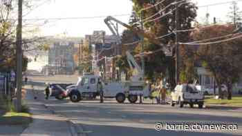 Barrie's Bayfield Street is closed after a single-vehicle crash into hydro pole