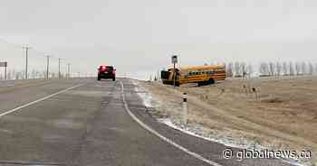 5 children, 1 adult injured in school bus crash on highway north of Calgary