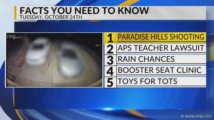 KRQE Newsfeed: Neighborhood shooting, APS teacher lawsuit, Rain chances, Booster seat clinic, Toys for Tots