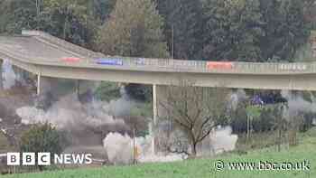 Moment bridge brought down in controlled explosion in Germany