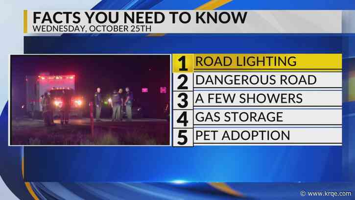 KRQE Newsfeed: Road lighting, Dangerous road, A few showers, Gas storage, Pet adoption
