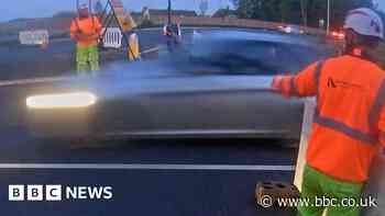 Driver crashes through roadworks barrier near Wisbech