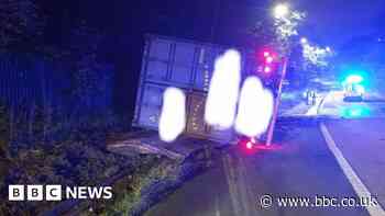 M60 rush-hour delays after lorry overturns on motorway