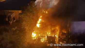 5 tractor trailers completely destroyed after massive fire in Dania Beach