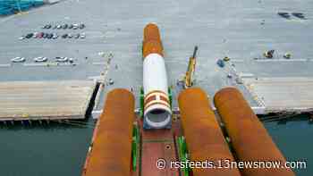 Dominion Energy says the first monopile foundations for the Coastal Virginia Offshore Wind project have arrived