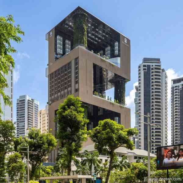 WOHA cuts garden terraces supported by green columns into Pan Pacific Orchard hotel