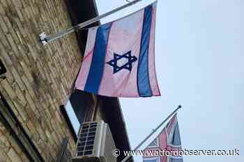 Elstree and Borehamwood Israel flag covered in red paint