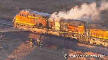 Smoke plume visible from train fire in Commerce City