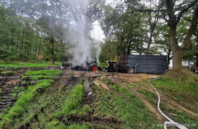 FFW Schiffdorf: Traktor steht in Vollbrand - Feuerwehr steht vor schwieriger Löschwasserversorgung