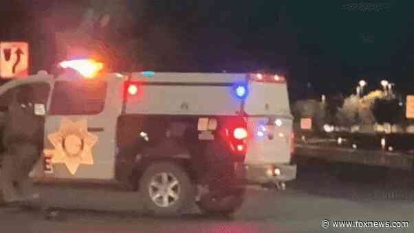 Naked man tussles with Las Vegas cop before stealing, crashing patrol car: video