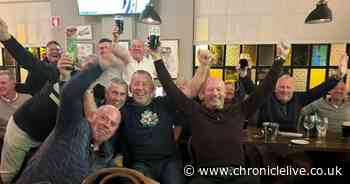 Alan Shearer celebrates Newcastle United win over Arsenal with mates at Ponteland pub