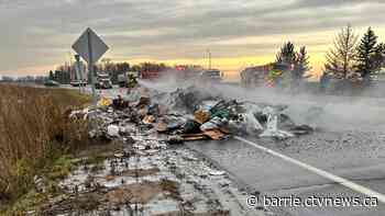 Garbage fire dumped onto Horseshoe Valley Road takes 60,000 gallons water to extinguish
