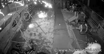 Shocking footage of dad and daughter nearly hit by firework as they watched display in back garden