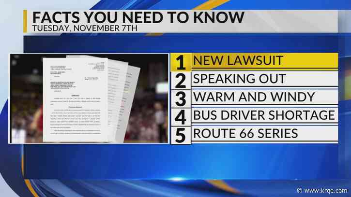 KRQE Newsfeed: New lawsuit, Speaking out, Warm and windy, Bus driver shortage, Route 66 series