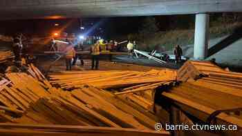 Truck spills massive load of lumber onto Hwy 11 in Muskoka