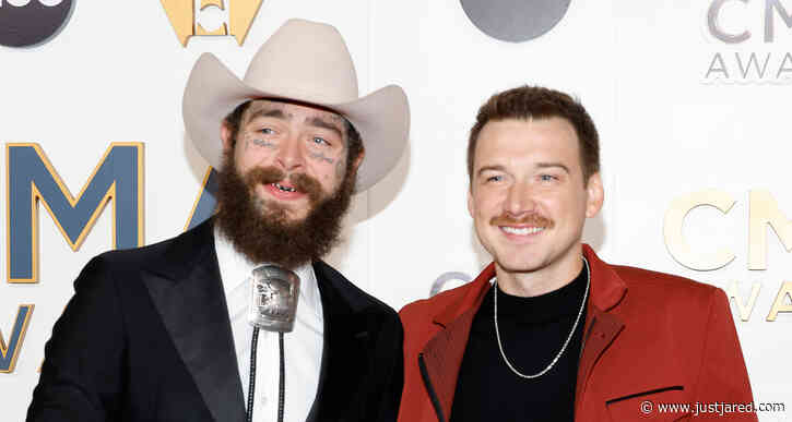 Post Malone Joins Morgan Wallen on CMA Awards 2023 Red Carpet Ahead of Group Performance with Hardy