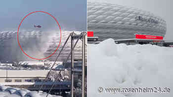 Hier lässt der FC Bayern einen Hubschrauber das Dach der Allianz Arena frei pusten