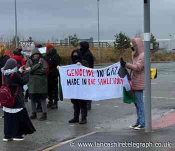 Traffic outside BAE Systems on A59 due to protesters