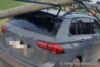 Elektriciteitspaal valt op auto voor carnavalsstoet in Voeren