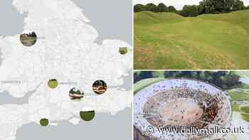 Britain's forgotten Roman amphitheatres: Incredible map reveals the huge venues where Britons would go to watch gladiator fights, chariot races and executions 2,000 years ago