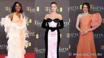 BAFTAs red carpet features pretty in peach, statement trains, and classic monochrome styles